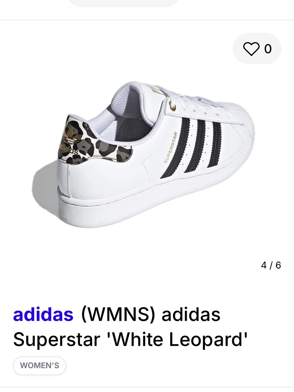 Women’s Adidas White Sneakers with Black Stripes Leopard Heel size 6.5 used
